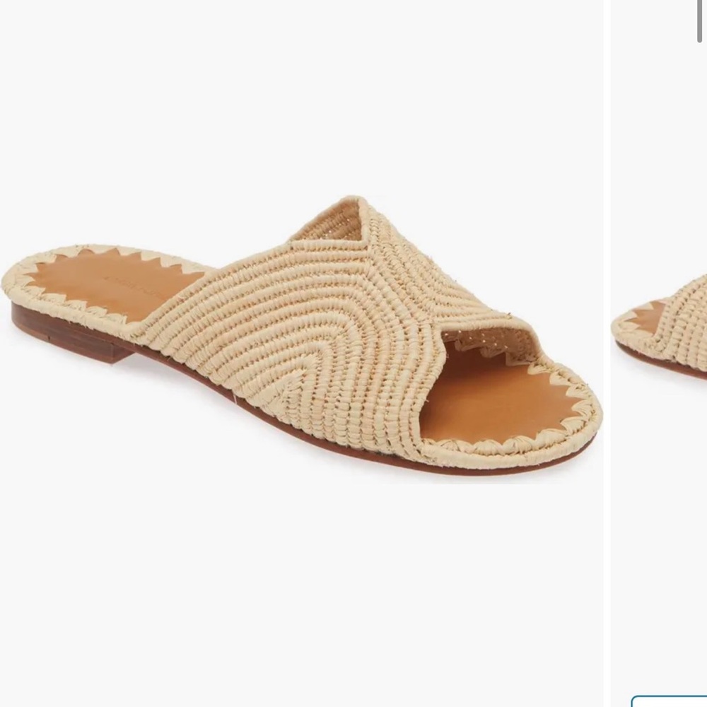 Carrie Forbes Woven Raffia Slide Sandals in Natural